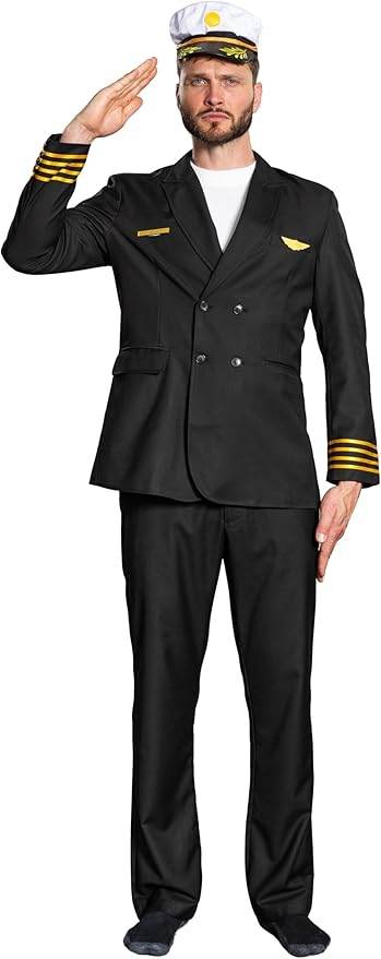 Adult Men's Pilots Uniform Halloween Cosplay Costume Deluxe Set - S