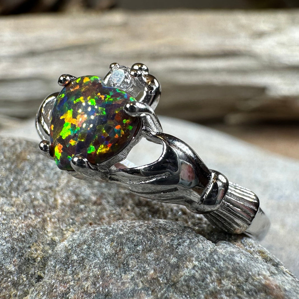 Black Opal Claddagh Ring