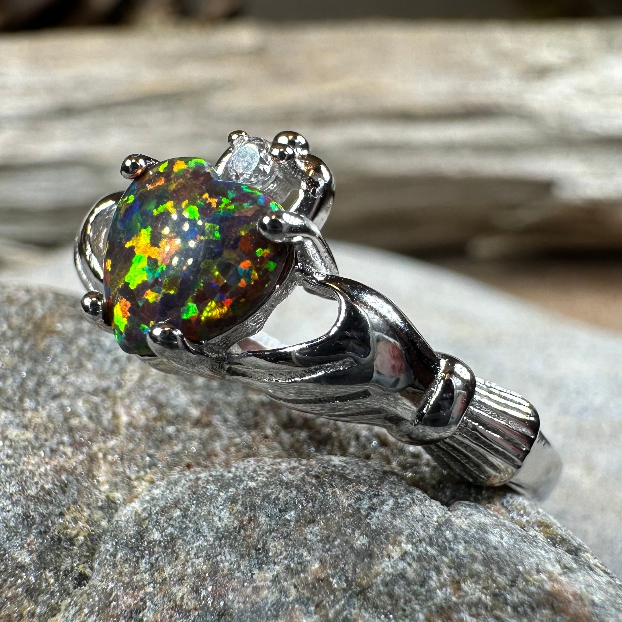 Black Opal Claddagh Ring
