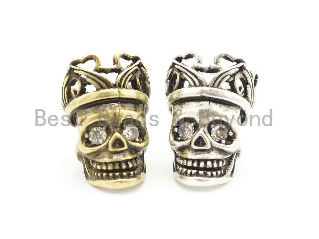 Antique Style King Crown Skull Bead, For 550 Paracord Survival Bracelet, Men's Bracelet Beads, Paracord KeyChain Beads, 24mm, 1pc, sku#Y132