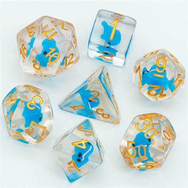 Blue Whale Dice Clear Dice w/ Blue Whales 7-Dice Set Rpg - 