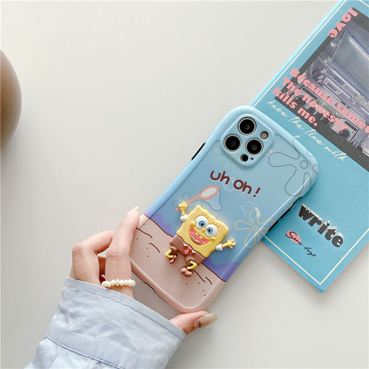 Three-Dimensional Sponge Bob Square Pants For Apple 7/8plus Mobile Phone Cover 12promax Couple Huawei Nova8 Soft Case