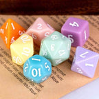 Multi-Color Macaron 7-Dice Set w/White Numbers Pastel Dnd Dice Set - 