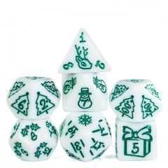 White Christmas Dice w/Green Presents Trees Snowman Holiday Festive - 