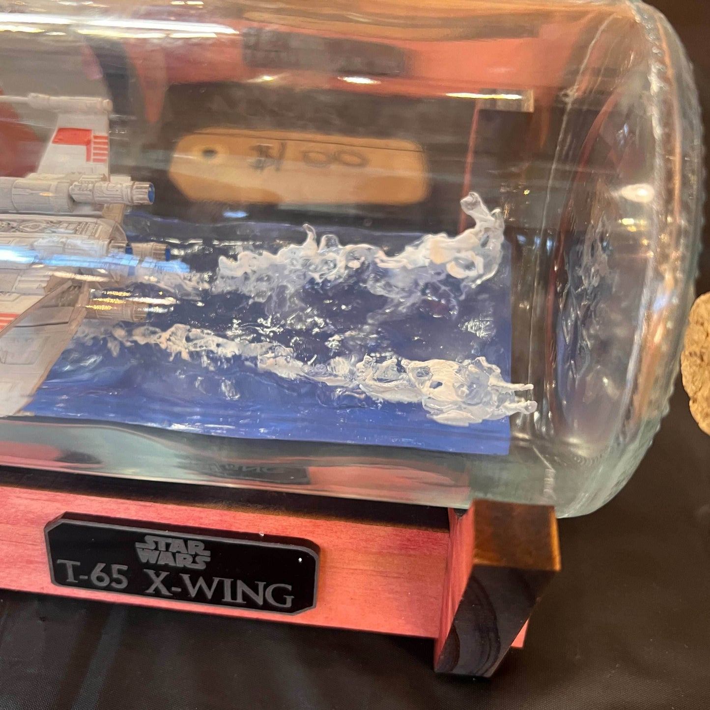 Star Wars X-Wing Over Water in a Wine Bottle - With Stand