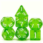 Deep Green Glitter Party Dice (White font) 7-Dice Set RPG DND - 