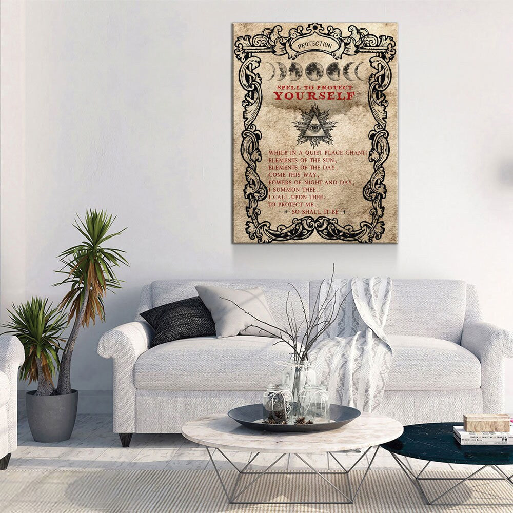 Spell To Protect Canvas Wall Art, Spell To Protect Yourself, Wiccan Decor, Banish Bad Energy, Wiccan Art, Protection Spell, Spirit Art