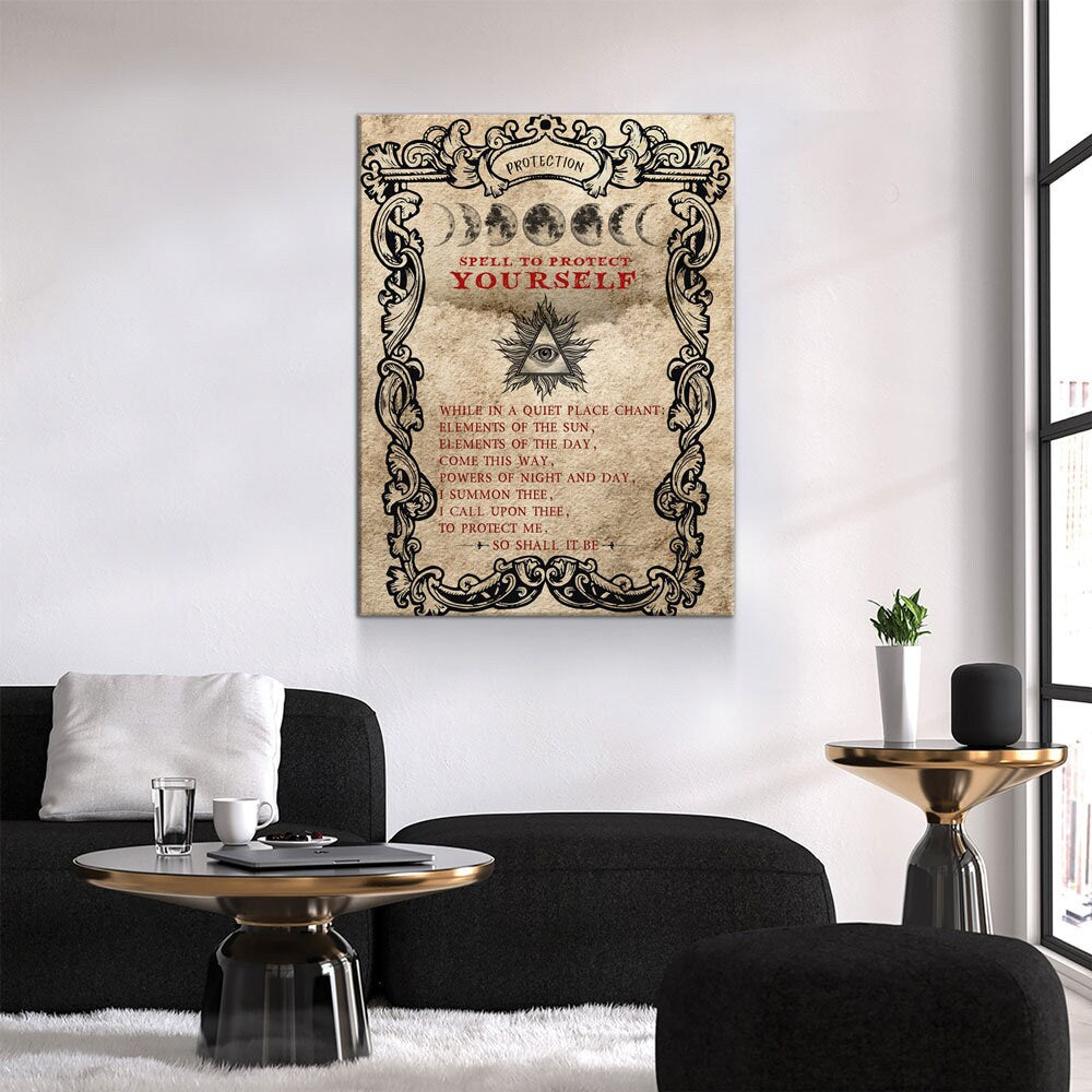 Spell To Protect Canvas Wall Art, Spell To Protect Yourself, Wiccan Decor, Banish Bad Energy, Wiccan Art, Protection Spell, Spirit Art