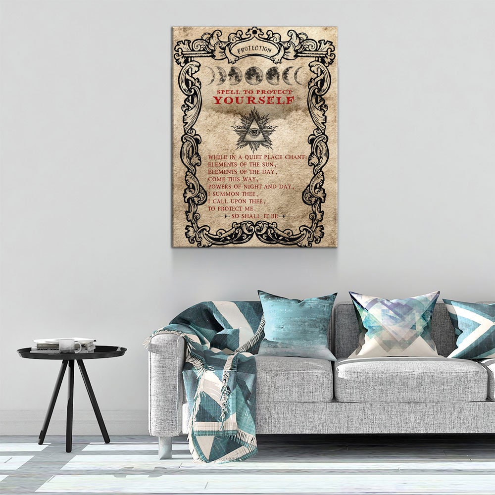 Spell To Protect Canvas Wall Art, Spell To Protect Yourself, Wiccan Decor, Banish Bad Energy, Wiccan Art, Protection Spell, Spirit Art