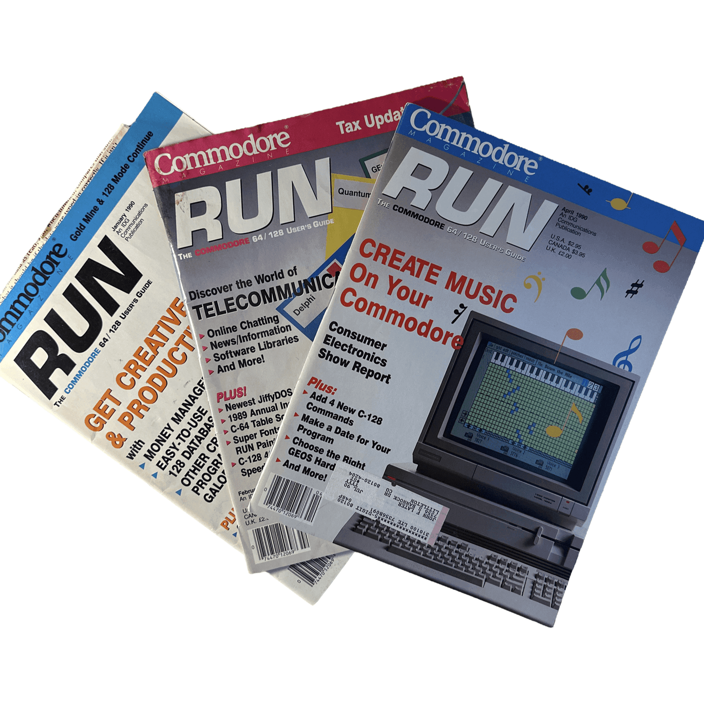 Commodore Run Magazine Various Back Issue(s) C64 C128 VIC-20 Commodore 64 Magazine - 3 Issues - January February (Rough) & April 1990