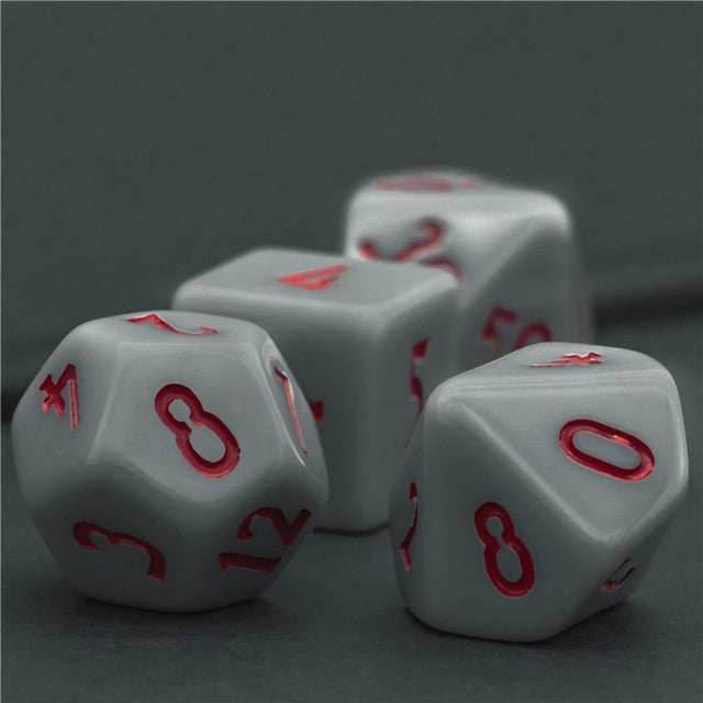 Grey Homage 7-Dice Set w/Red Numbers Minimalist - 