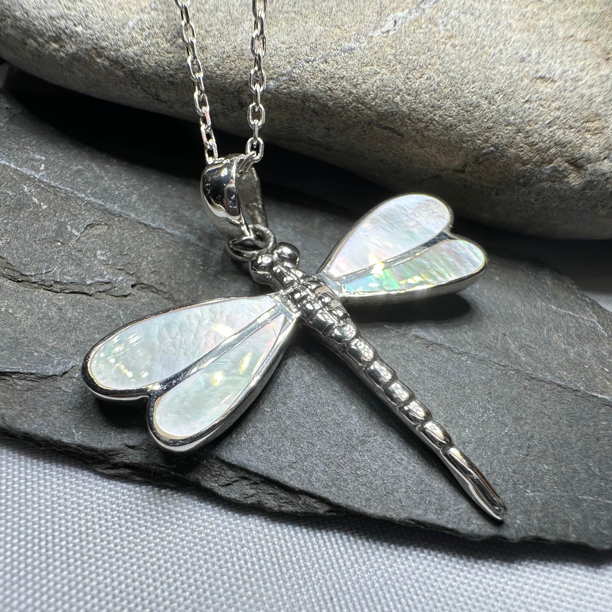 Shimmering Dragonfly Necklace - blue abalone shell