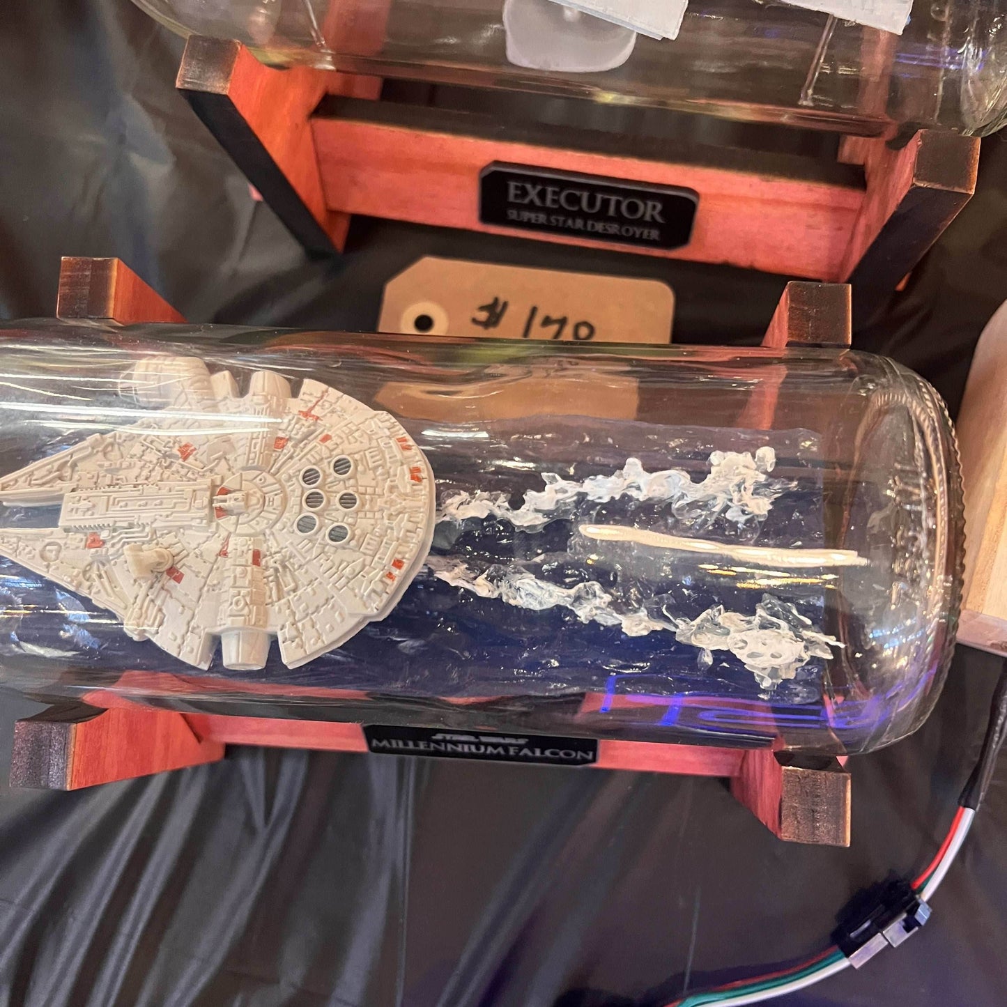 Star Wars Millennium Falcon in a Wine Bottle - With Stand