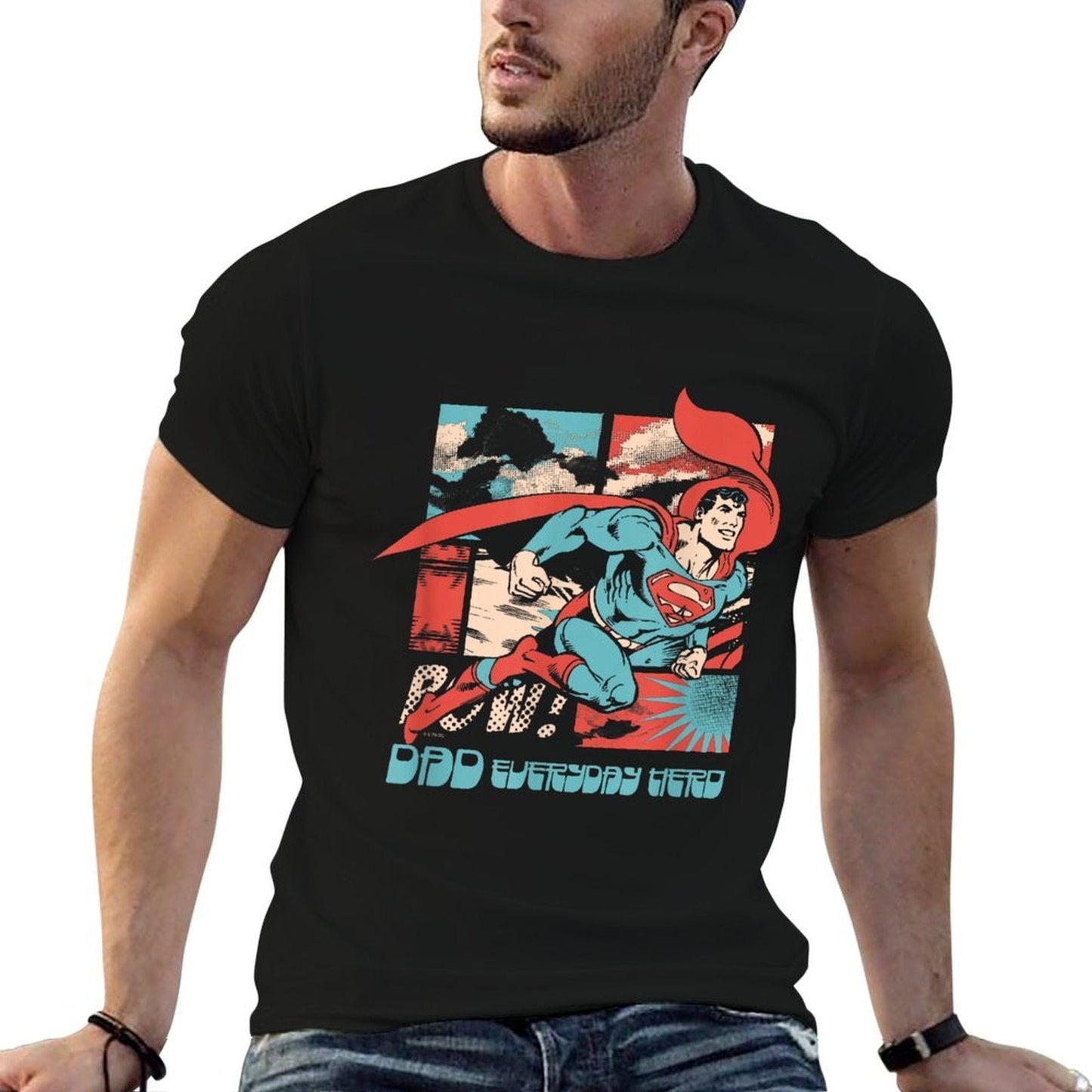 DC Comics Superman Fathers Day Everyday Hero Vintage Panels  Rolled Sleeves T-Shirt