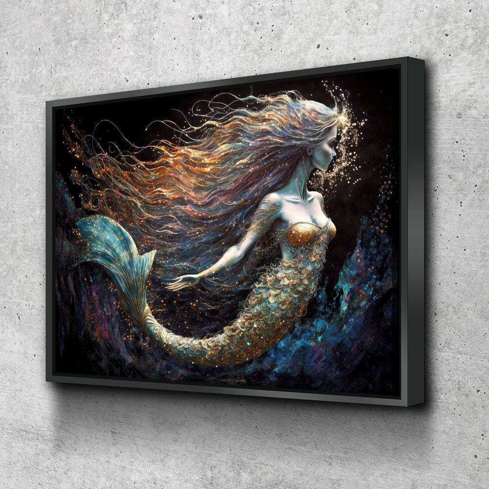 Mermaid Canvas Wall Art, Abstract Mermaid Decor, Mermaid Canvas Print, Mermaid Wall Decor, Mermaid Art, Kids Room Decor, Fantasy Art