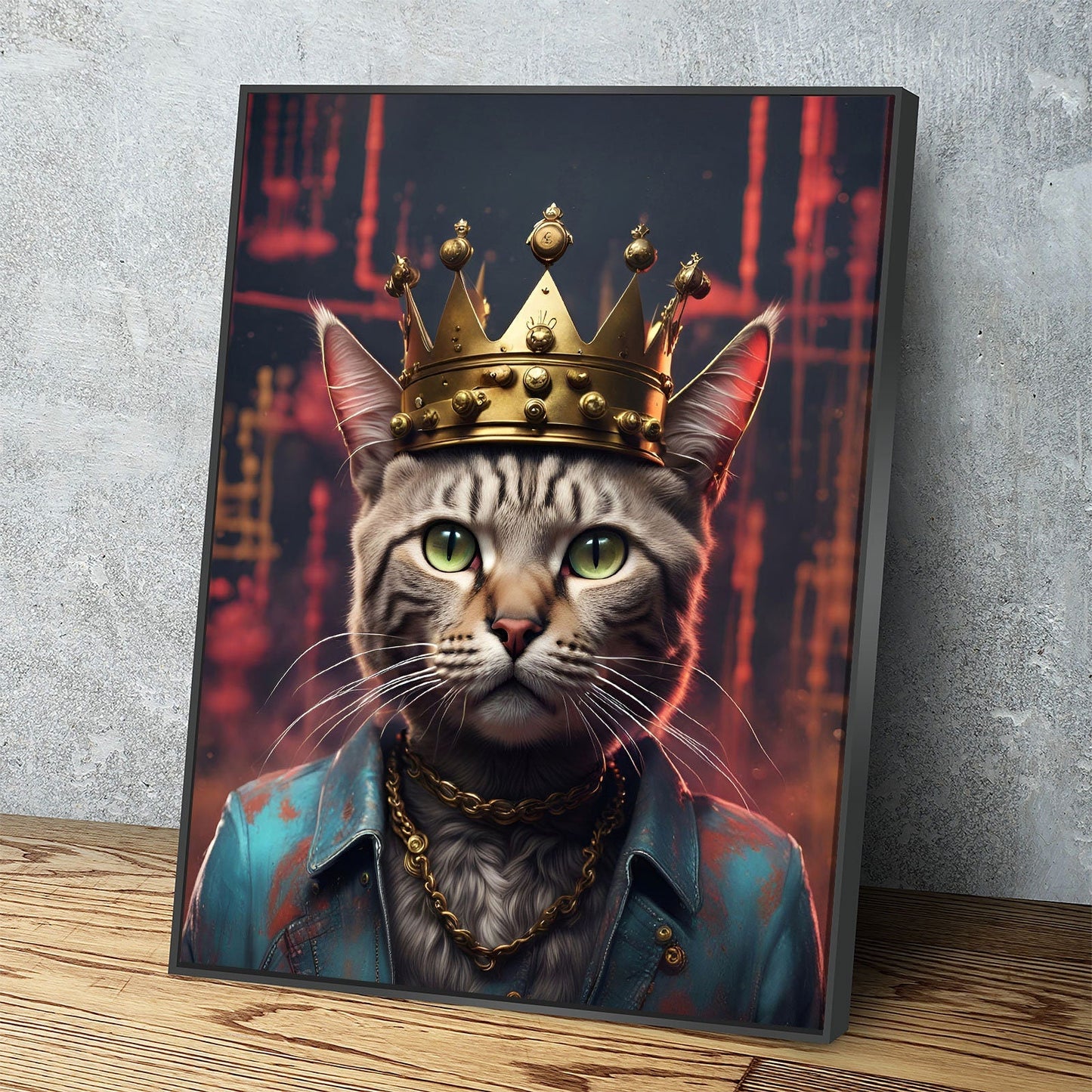 Street King Cat Canvas Wall Art, Abstract Cat Art, Street Cat Art, Cat With Crown Print, Funny Cat Print