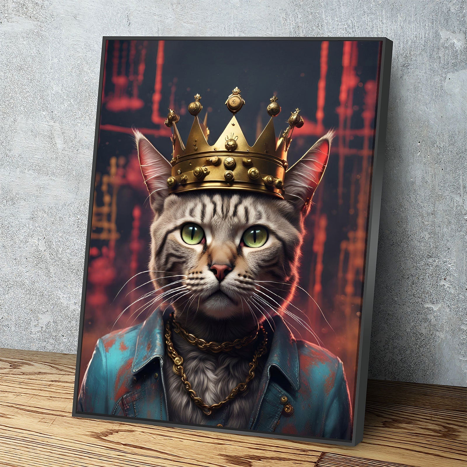 Street King Cat Canvas Wall Art, Abstract Cat Art, Street Cat Art, Cat With Crown Print, Funny Cat Print