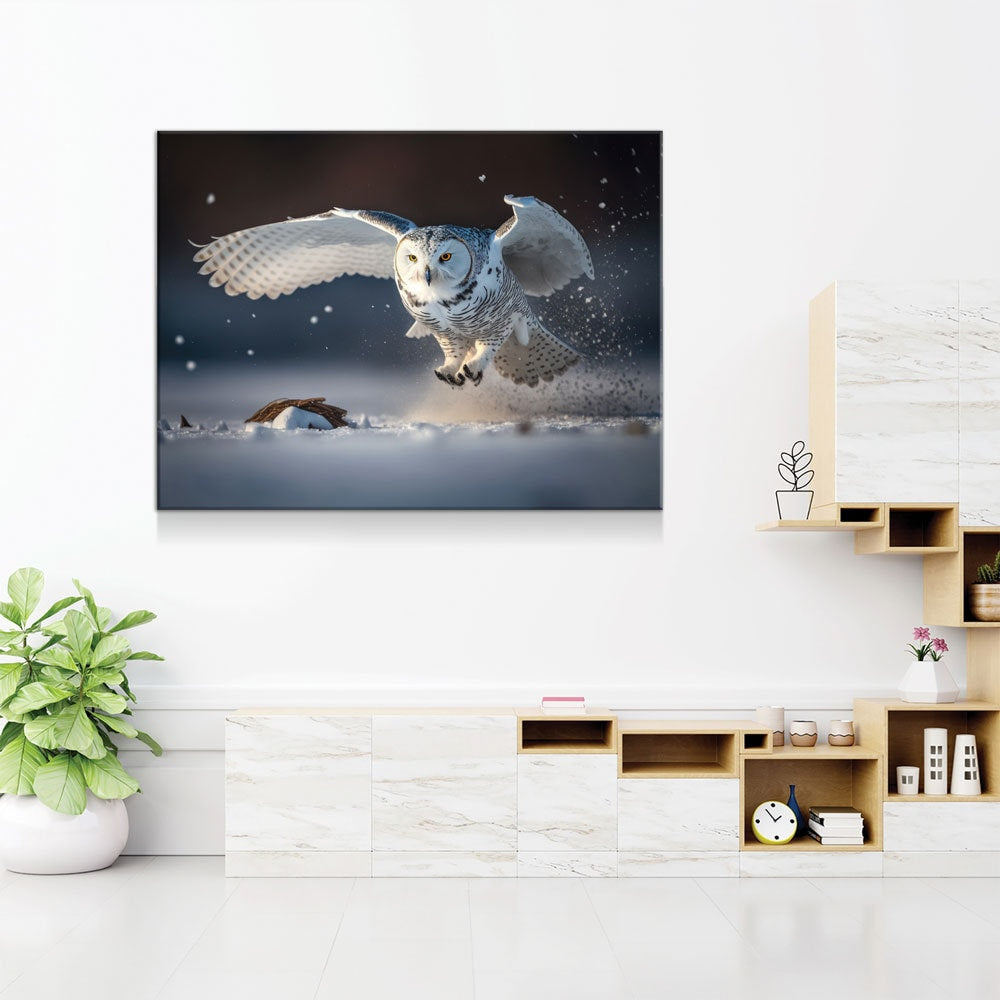 Snowy Owl Flying Canvas Wall Art, Snowy Owl Soaring, Snowy Owl Decor, Polar Owl Print, White Owl, Arctic Owl