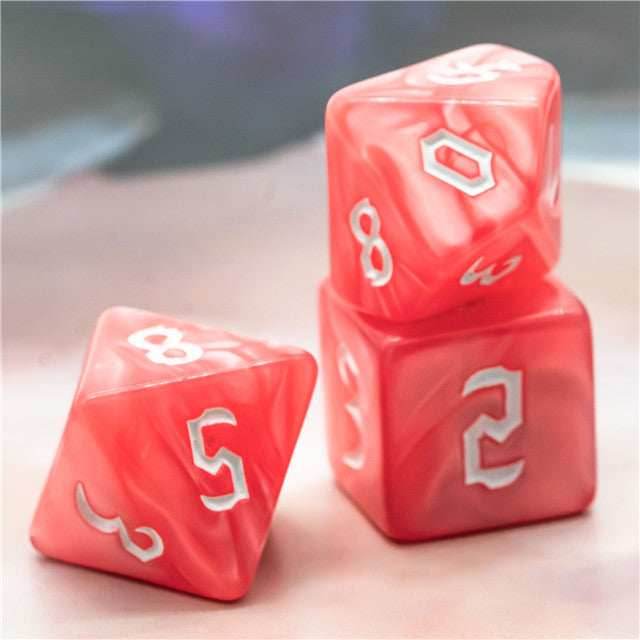 Red Macaron 7-Dice Blend Set w/White Numbers - 