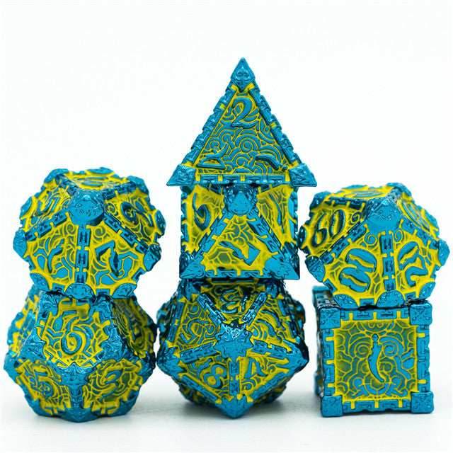 Blue and Yellow Metal Dice（Dagger of Venom）7-Dice Udixi RPG - 