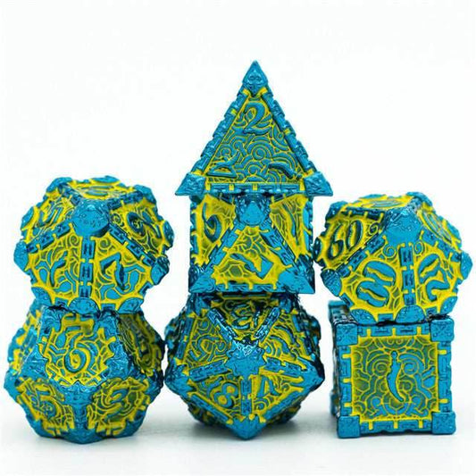 Blue and Yellow Metal Dice（Dagger of Venom）7-Dice Udixi RPG - 