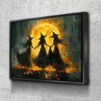Witches Dancing Around The Fire Canvas Wall Art, Gothic Decor, Halloween Decor, Halloween Hanging, Witch Decor, Pagan Art Print, Hallows Eve