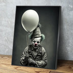 Scary Clown With Balloon Canvas Wall Art, Scary Decor, Clown with Red Nose, Halloween Decor, Gothic Print, Clown Print, Haunted House Decor