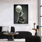 Scary Clown With Balloon Canvas Wall Art, Scary Decor, Clown with Red Nose, Halloween Decor, Gothic Print, Clown Print, Haunted House Decor