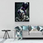 Scary Clown With Purple Balloon Canvas Wall Art, Scary Decor, Clown with Red Nose, Halloween Decor, Gothic Print, Clown Print, Haunted Decor
