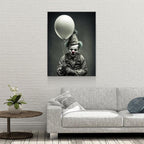 Scary Clown With Balloon Canvas Wall Art, Scary Decor, Clown with Red Nose, Halloween Decor, Gothic Print, Clown Print, Haunted House Decor