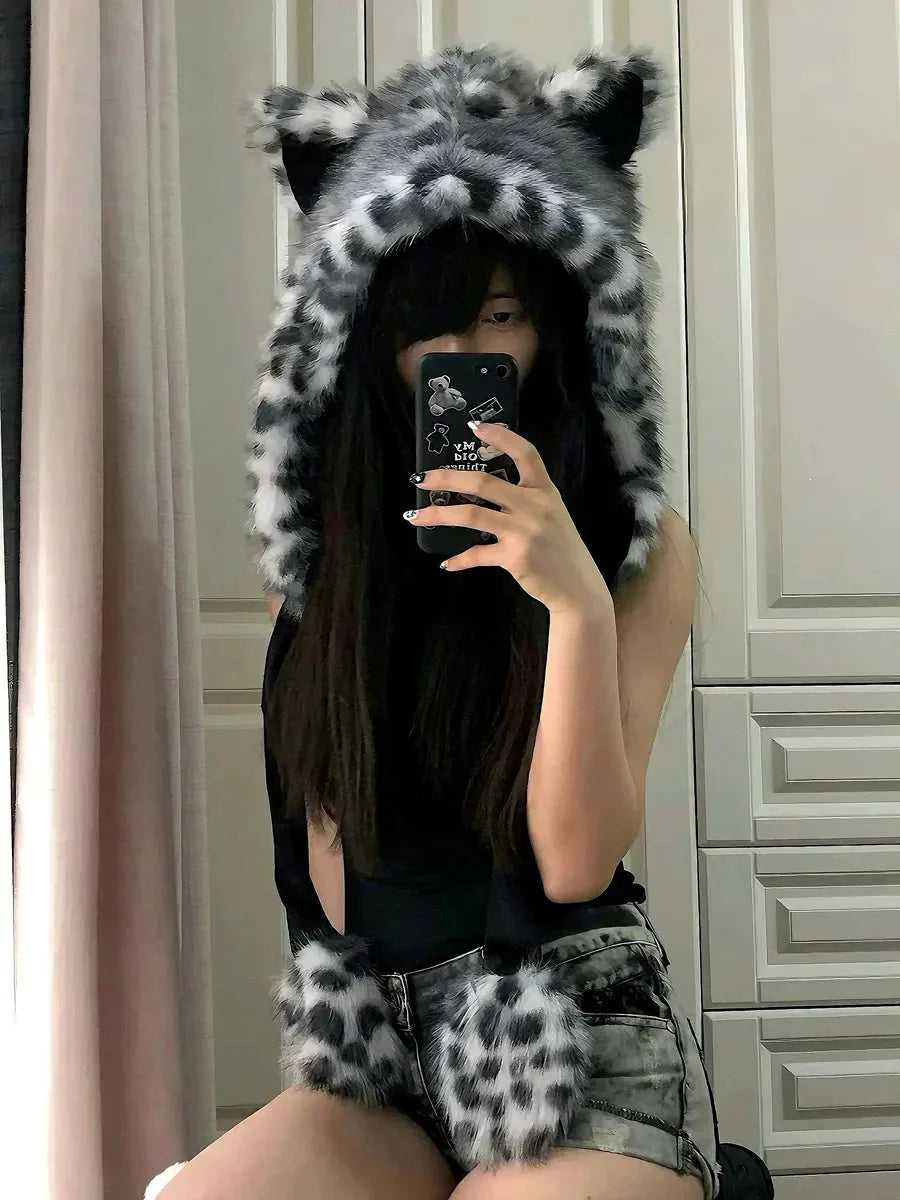 'Snow Leopard' Cheetah Pattern Furry Hat