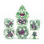 Green w/Purple Starfish Dice 7-Dice Set Resin Dungeons and Dragons Dice - 