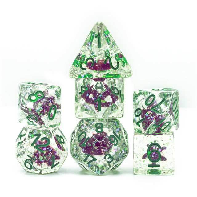 Green w/Purple Starfish Dice 7-Dice Set Resin Dungeons and Dragons Dice - 