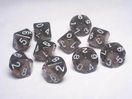 Chessex d10 Set of 10 Dice - Translucent Smoke/White