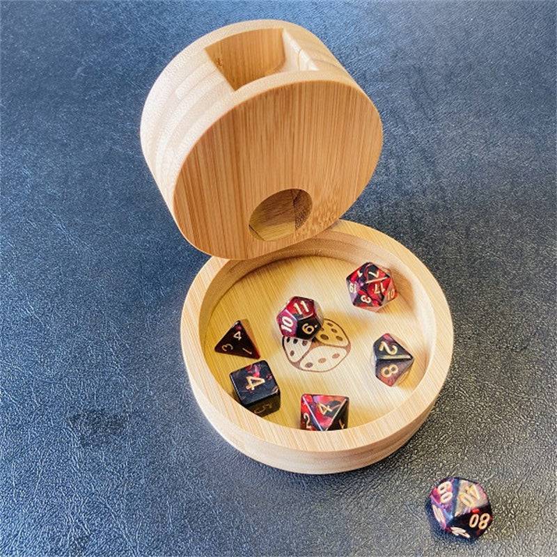 Dice Tower - Mini Portable Bamboo Wooden Board Game Dice Tower Storage Box Tray