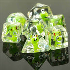 Frog Dice Clear Dice w/ Green Frogs 7-Dice Set Rpg - 