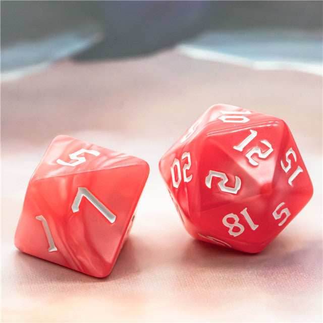 Red Macaron 7-Dice Blend Set w/White Numbers - 