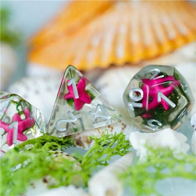 Pink Starfish Dice 7-Dice Set Resin Dungeons and Dragons Dice - 