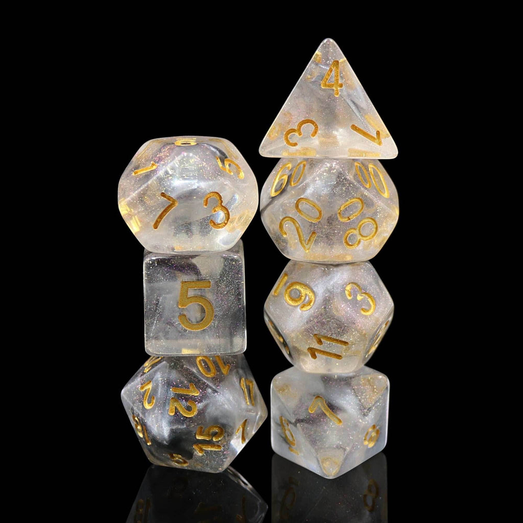 Sky Haze: Clear w/Purple Glitter Iridescent Effect 7-Dice Set - 