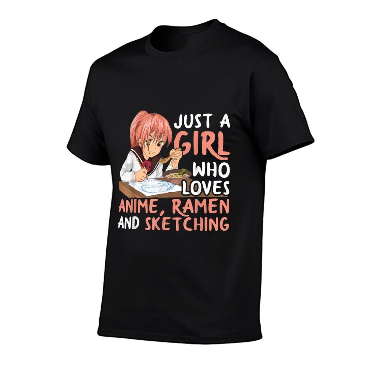 Just A Girl Who Loves Anime Ramen And Sketching Japan Anime  Trendy Pattern T-Shirt