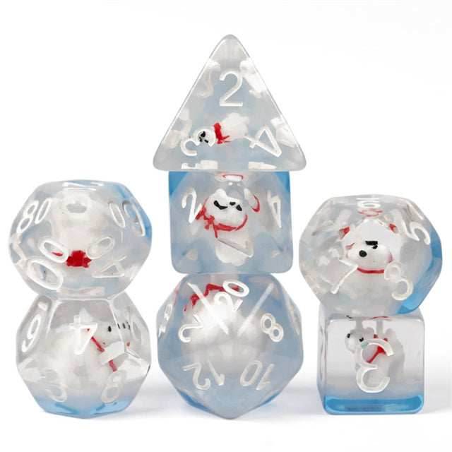 Polar Bear on Blue 7-Dice Set w/White Numbers Dnd Dice Set - 