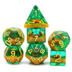 Green and Gold Starfish Dice 7-Dice Set Resin Dungeons and Dragons Dice - 