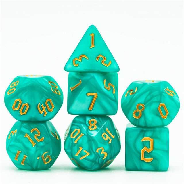 Seafoam Macaron 7-Dice Blend Set w/Gold Numbers - 
