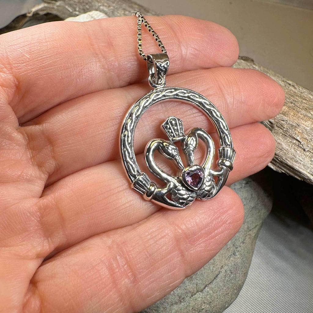 Celtic Swan Claddagh Necklace - 18 / Garnet
