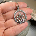 Celtic Swan Claddagh Necklace - 18 / Garnet