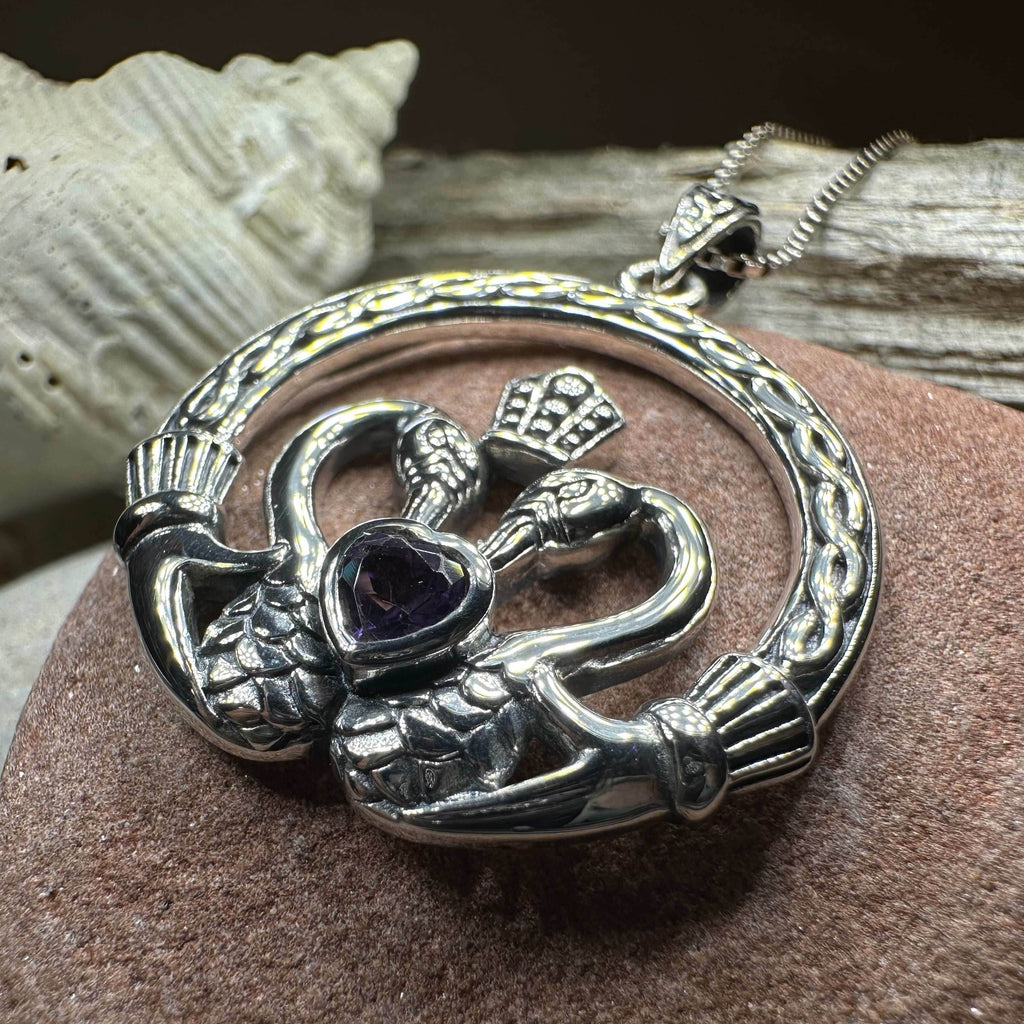 Celtic Swan Claddagh Necklace - 18 / Garnet