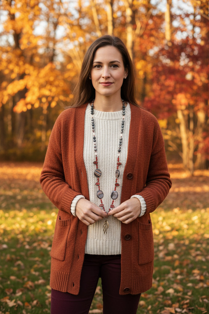 Red Skies Feather Long Necklace