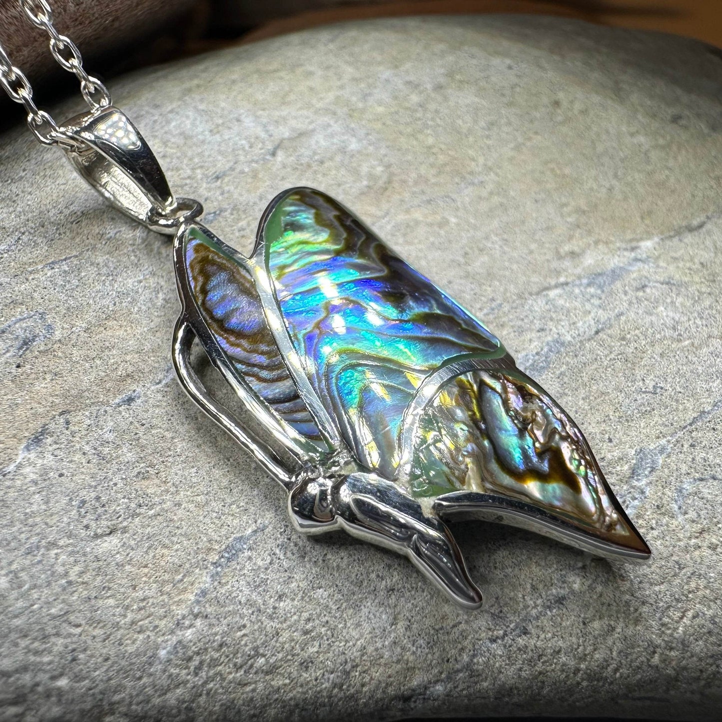 Sara Butterfly Necklace - blue abalone shell