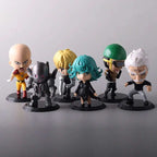 6Pcs One Punch Man Chibi Anime Figures, Saitama Genos Garou Bang Tatsumaki Mumen Rider Metal Knight, OPM Collection Set