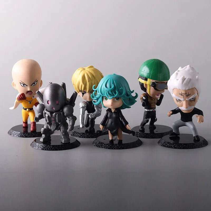 6Pcs One Punch Man Chibi Anime Figures, Saitama Genos Garou Bang Tatsumaki Mumen Rider Metal Knight, OPM Collection Set